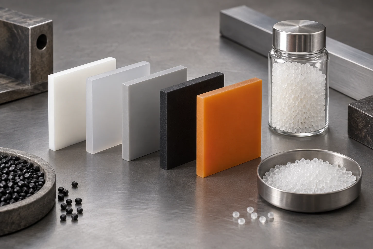 Illustrative selection of polymer plaques and industrial material samples
